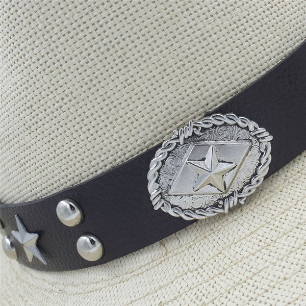 

fashion women men straw western cowboy hat for summer cowboy cowgirl sun hat sombrero caps punk belt good package size 58cm, Blue;gray