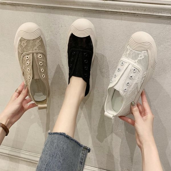 

shoes woman 2020 all-match round toe female footwear casual sneaker women slip-on mixed colors new dress, Black