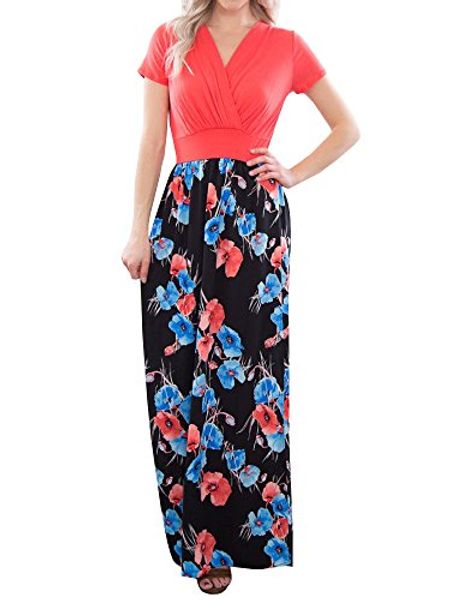 

ashuai women's short sleeve v neck floral maxi dress kimono dress, Black;gray
