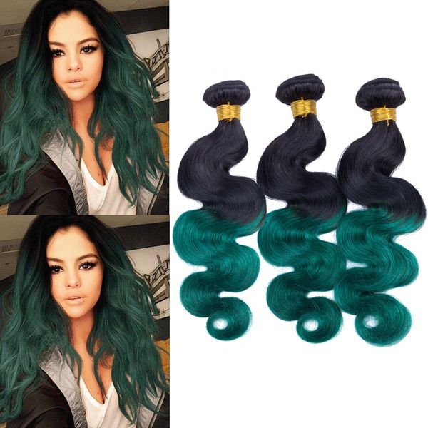 Ombre Dark Green Malaysian Human Hair Body Wave Weave Bundles 1b