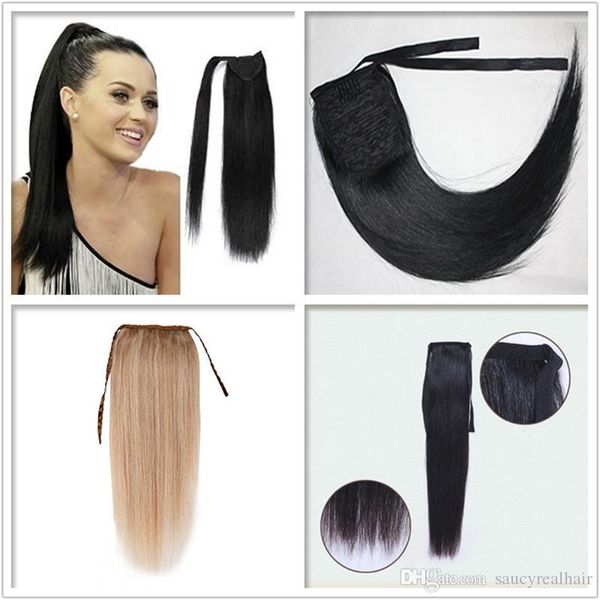 

16"-26" 100% natural brazilian remy human hair ponytail ells clips in/on human hair extension straight hair 60g-140g, Black