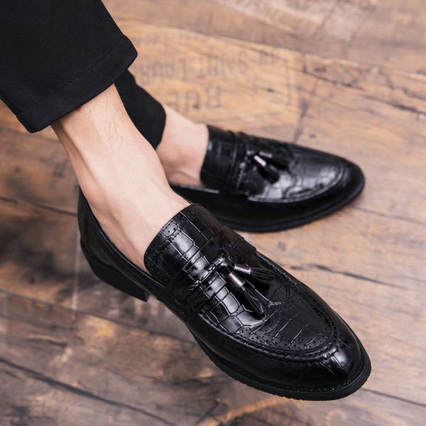 

shoes men leather black shoes outdoor tassel loafers slip on office formal dress club men wedding party