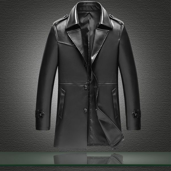 

хайнинг кожаное пальто средней длины для мужчин костюм вскользь кожаного пальто локомотивных куртка мужская одежда wind, Black