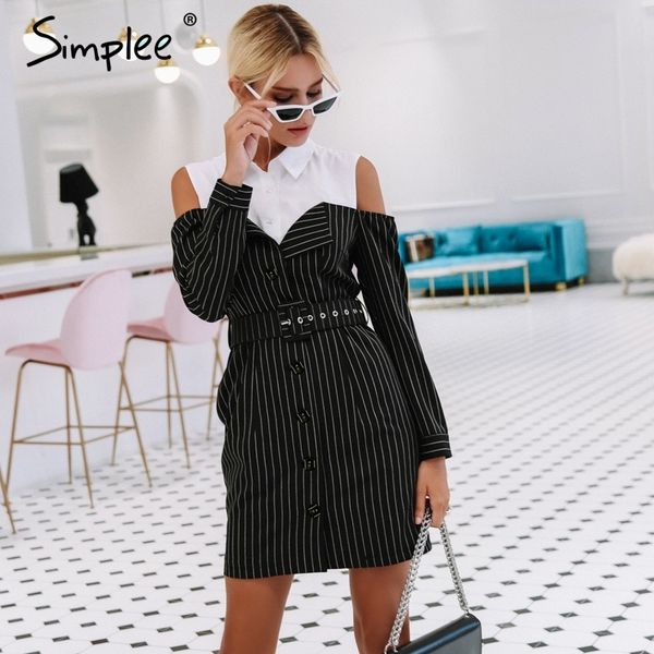 

simplee elegant fake two piece stripe women dress office lady sash long sleeve mini dress autumn winter blazer blouse dress, Black;gray