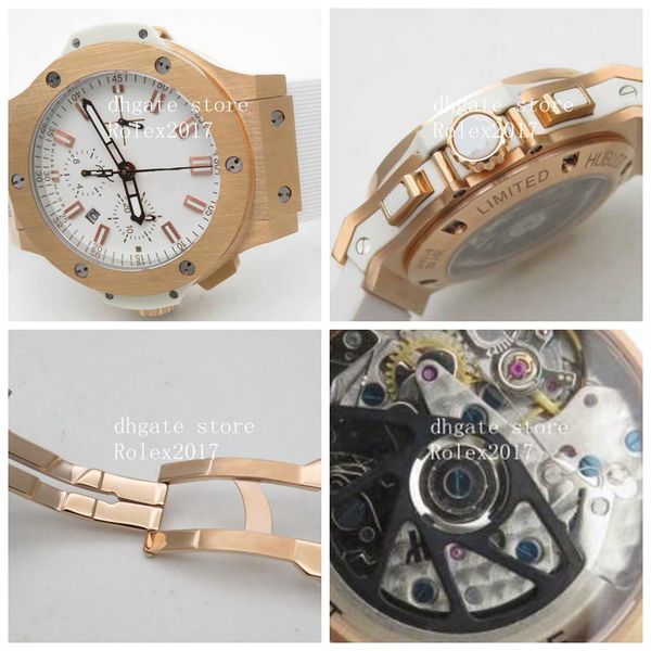 

mens white rubber 18k rose gold factory eta 7750 valjoux automatic movement white dial chronograph stainless steel 316l watch, Slivery;brown