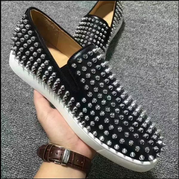 

luxury designer red bottom loafers men slip on platform sneakers casual suede rivets spike brand shoes size 35-46, Black