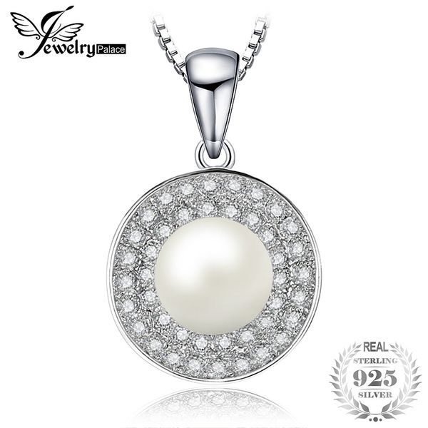 

jewelrypalace luxury 7mm freshwater cultured white pearl halo pendant 925 sterling silver pendant fine jewelry for women gift