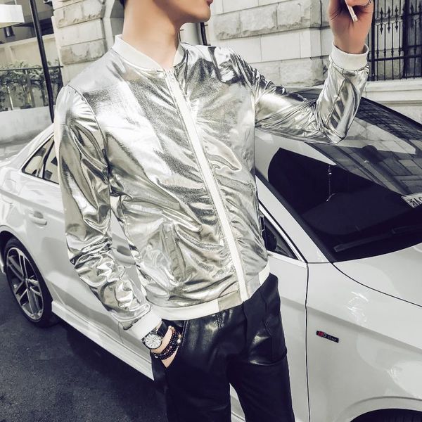 

summer jackets men fashion shining silver slim fit sun protection clothing streetwear casual thin bomber jacket 5xl-m hot, Black;brown