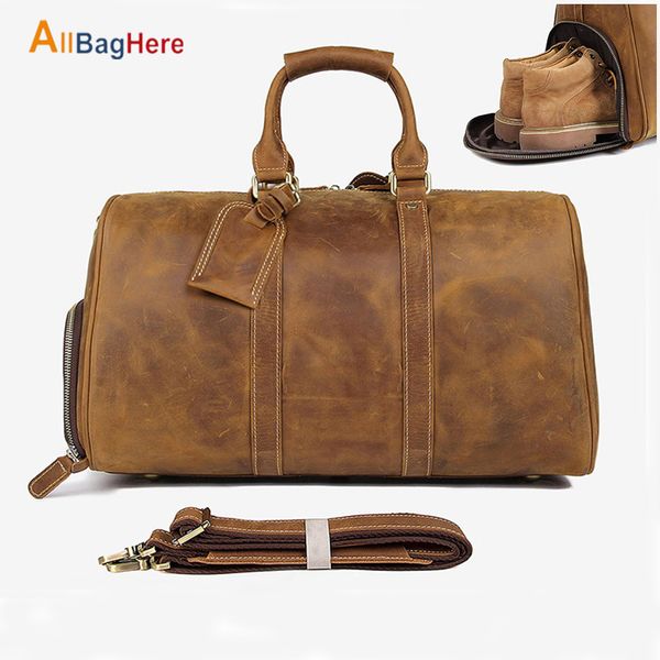 

genuine leather travel bag men vintage gym fitness duffel bag cow leather carry luggage large capacity shoulder