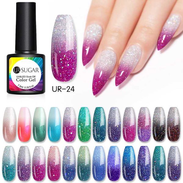 

ur sugar thermal glitter gel soak off uv gel polish holographic temperature color-changing varnish nail art lacquer, Red;pink
