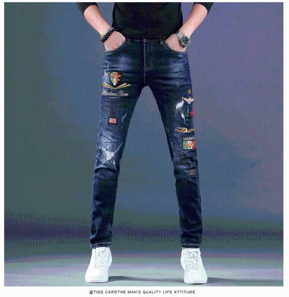 

ww5889 fashion men's jeans 2020 runway european design party style men's clothing, Blue