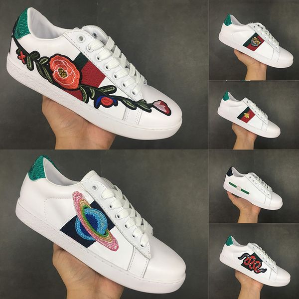 

Top Quality 2019 New Designer Womens Mens Loafers With Embroidery Flower Bee White Leather Ladies Wedding Party Casual Luxury Shoes Trainers