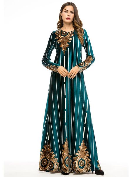 

muslim women long sleeves velvet print robe dubai gown dress maxi abaya islamic women clothing robe kaftan moroccan vestido, Red
