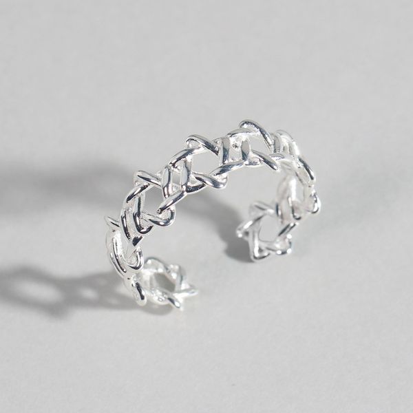 

fashion-new retro woven six star s925 sterling silver ladies ring