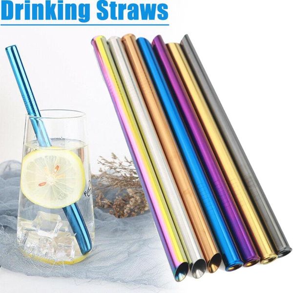 

drinking straws smoothie reusable stainless steel metal straw colorful tubes brush bag jumbo