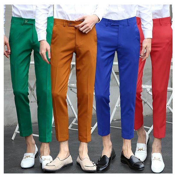 

2019 new casual business suit pants men's suit trousers male 4 colors solid color slim fit mens trousers pantalon homme costume, Black