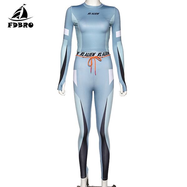 

fdbro high elastic letter print fitness tracksuit woman 2 piece set skinny long sleeves crop slim leggings sportswear suit, Black;blue