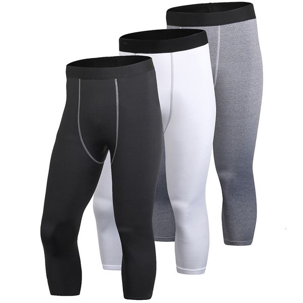 

3pcs gym 3/4 leggings pants compression tights quick dry leggings hombre fitness trousers sweat bodybuilding running pants, Black;blue