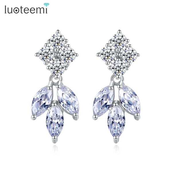 

luoteemi sparkling heart and arrow cubic zirconia water drop dangle earrings for women wedding white gold color fashion jewelry, Silver