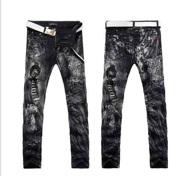 

большой size28-36, новый дизайн прилив повседневная leopard head print джинсы мужчины, 2015 новая мода мужские джинсы, горячие высокое качес, Blue