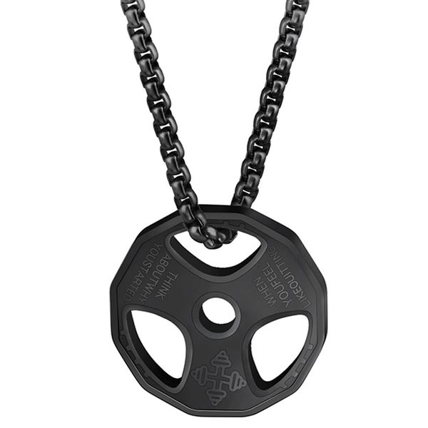 

stainless steel fitness necklace cool weight plate pendant barbell dumbbell weightlifting bodybuilding crossfit sports jewelry, Silver