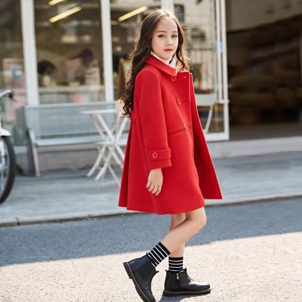 

baby girls red wool jackets coats 2020 autumn winter outwear kids girls clothes children long sleeve coat size for 120-160 cm, Blue;gray
