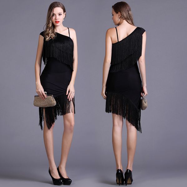

black latin dance costumes women salsa dancewear dance costume dresses ballroom competition dresses tango fringed skirts, Black;red
