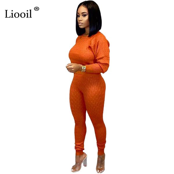 

liooil knit two piece sweater set and pants long sleeve o neck bodycon party night out club outfits for women matching sets, White