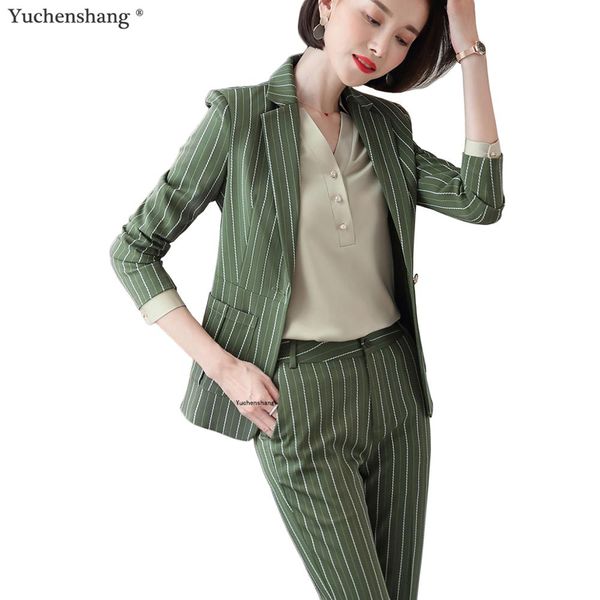 

fashion women casual pant suit largest size 5xl green pink striped suit jackets and pant 2 piece sets suits, White;black