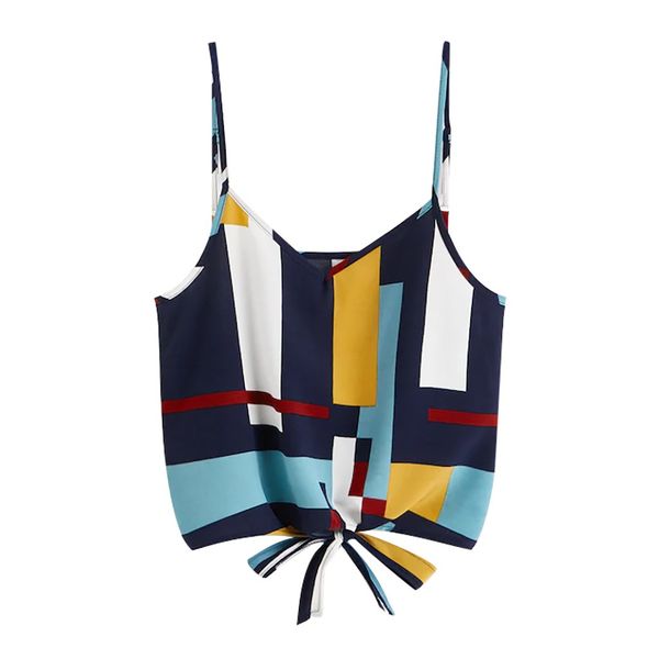 

ladies summer fashion splice color hanging neck round neck tied test minimalist streetwear style 2019 new shelves, White