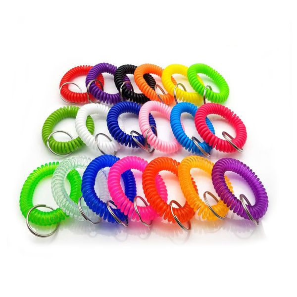 

colorful plastic stretchable spring coil key chain wrist band key ring spring spiral wrist coil keychains multi colors, Slivery;golden