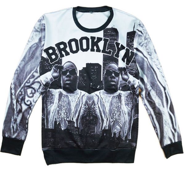

alisister new fashion women/men 3d character sweatshirts biggie smalls bk brooklyn printed pullover hoodies harajuku, Black
