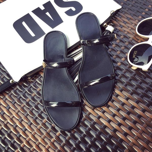 

woman slipper home outdoor new fashion student korean non-slip shoes seaside student beach cool jelly shoe zapatos de mujer pvc, Black