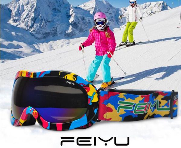 

profession child double lens ski goggles uv400 anti-fog spherical anti-wind ski snowboard skating skiing mask glasses