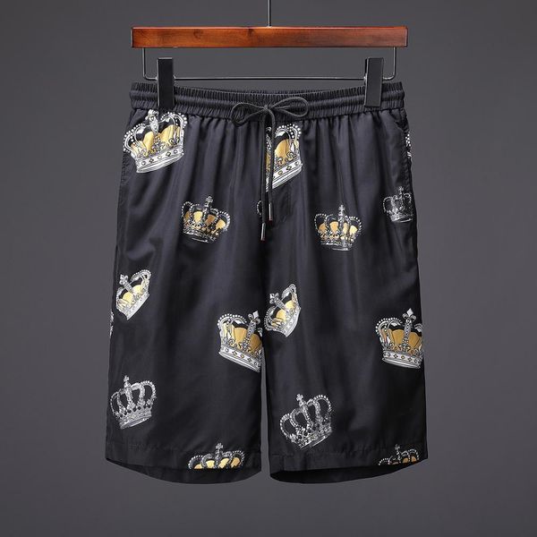 

seestern classic black white men shorts print crown fashion beach shorts summer running training fitness quick-drying, White;black