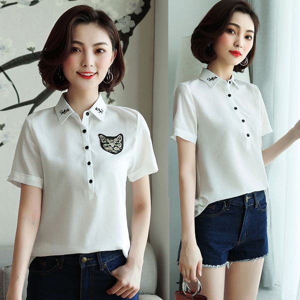 

g6f8f turong dragon women's ca embroidery fashion women's wear ca embroidery shor sleeve t comfortable breathable cute age-reducin, White