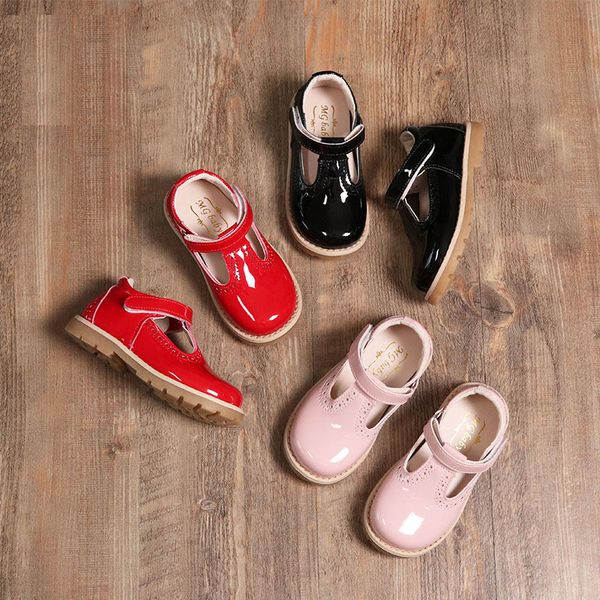 

new 2018 kids children toddler girl summer spring princess sandals for girls pink red patent leather england single shoes 33, Black;red