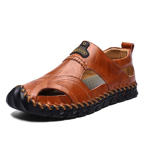 

new summer sandals men leather outdoor beach breathable sandals comfortable fashion mens rubber flip flops shoes big size 39-48, Black