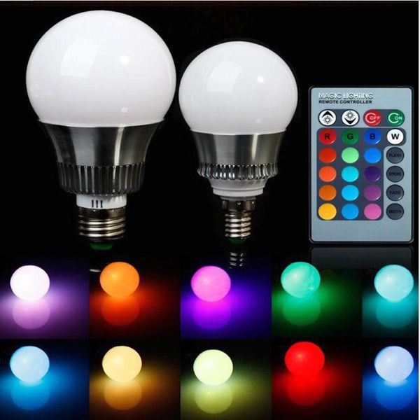 

85-265v e27 e14 rgb led bulb lights 5w 10w rgb lampada changeable colorful rgbw led lamp with ir remote control+memory mode