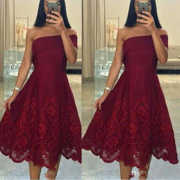 

burgundy tea length homecoming dresses for juniors applique plus size short prom dress party graduation club wear cheap, Black