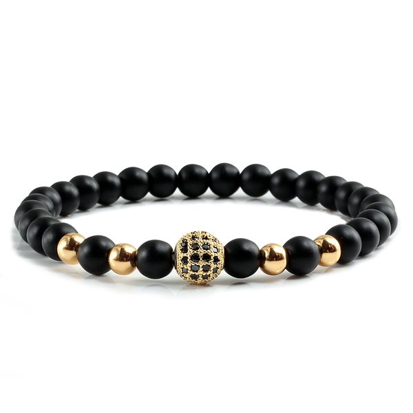

round black cz zircon pave bright matte beaded elastic bracelet men beads natural stone bracelet homme dropshipping yoga jewelry