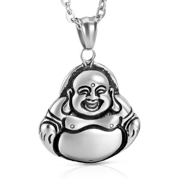 

retro smile face maitreya pendant necklace 316l stainless steel 18k gold plated women titanium steel necklace jewelry, Silver