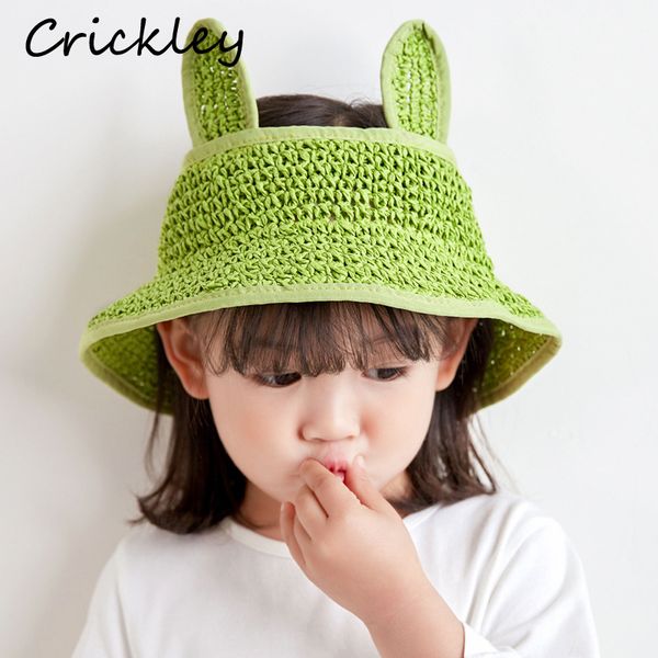 

toddler girls lovely ears straw hat fashion empty hat sun for kids girls candy color breathable cute beach cap, Yellow