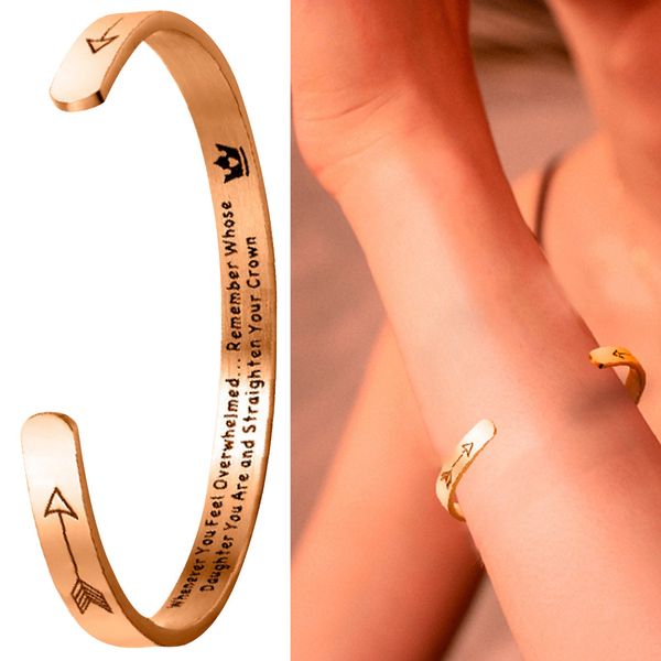 

inspirational bracelets for women letter cuff bangle crown jewelry titanium steel open bracelet hh88, Black