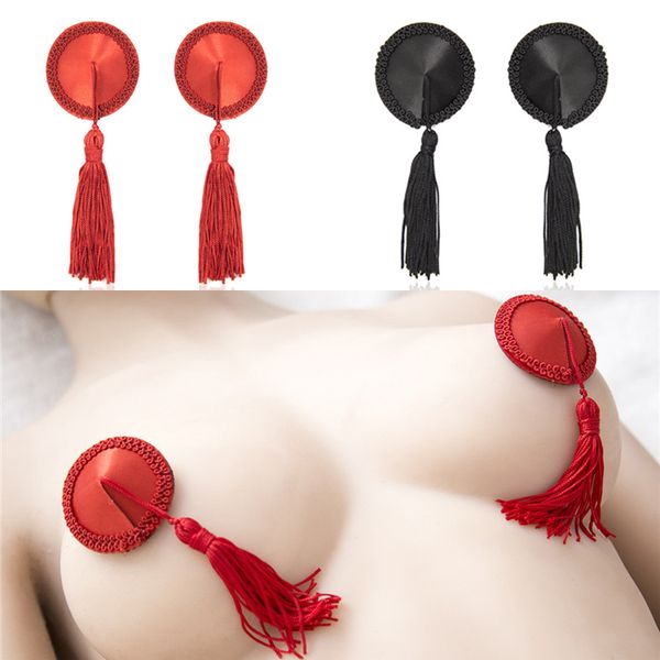 

body jewelry nipple ring round tassel nipple stickers woman breast fashion jewelry red black nipple cover, Slivery;golden