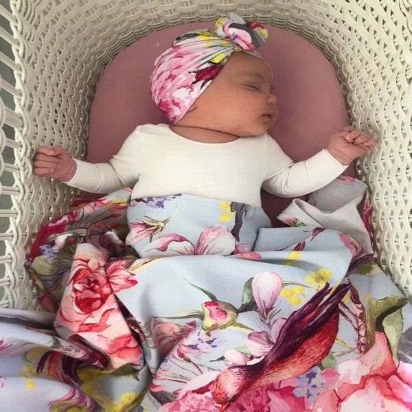 

baby swaddle wrap baby wrapped indian hat set baby printed comfortable blanket wrapped hat, Silver