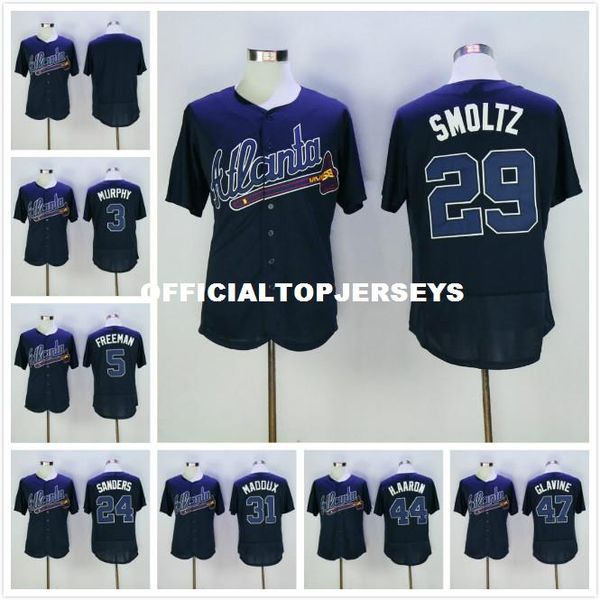

24 deion sanders 44 hank aaron 3 dale murphy 29 john smoltz jerseys, Black;blue