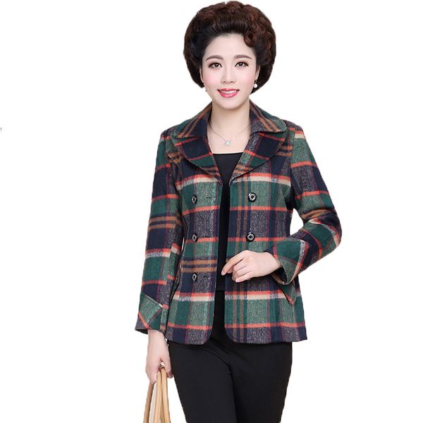 

waeolsa womens elegant plaid boucle coat middle aged woman button front short overcoat plus size lined blends coat mother jacket, Black