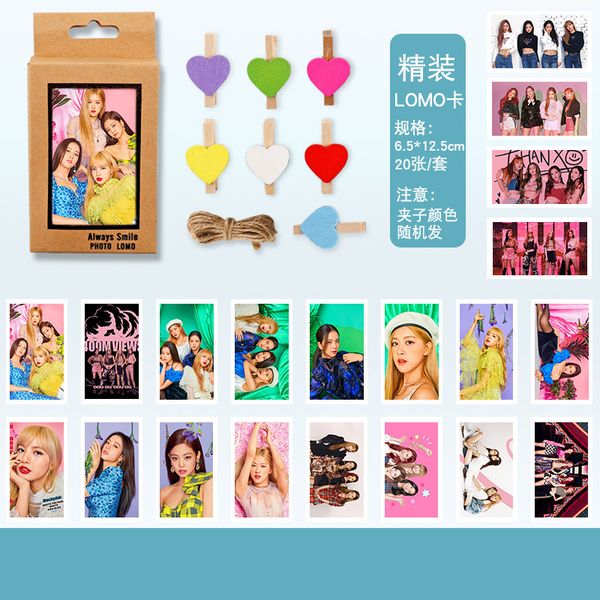 

kpop blackpink lisa rose jennie jisoo lomo cards p cards lomo 20pcs small with 10pcs clips and rope, Black