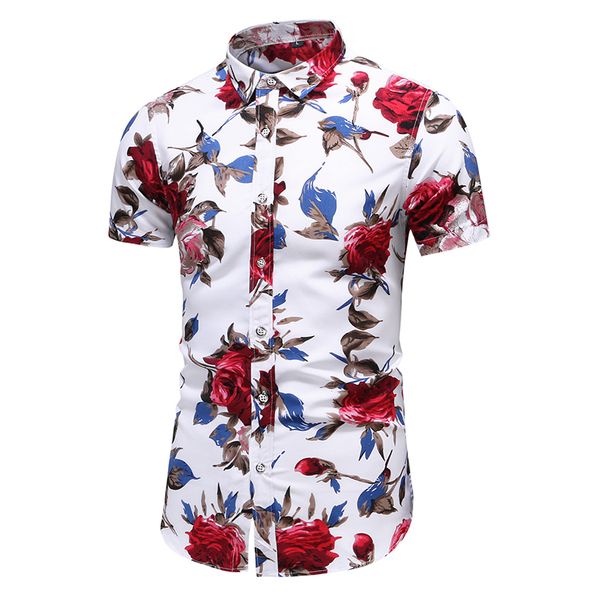 

men's casual shirts 2021 summer short sleeve shirt mens flower beach hawaiian slim fit floral men plus size 5xl 6xl 7xl, White;black